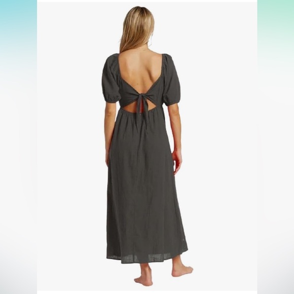 NWT Billabong Love Fade Puff Sleeve Charcoal Maxi Dress - Picture 2 of 9